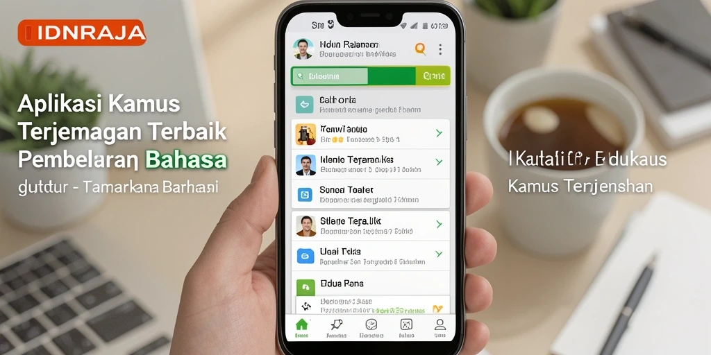 Antarmuka aplikasi IDNRAJA menampilkan fitur kamus terjemahan yang intuitif.