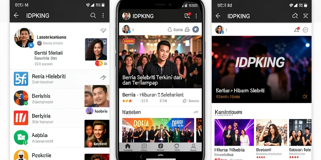 Tampilan antarmuka apik dari aplikasi IDPKING yang menyajikan berita selebriti.